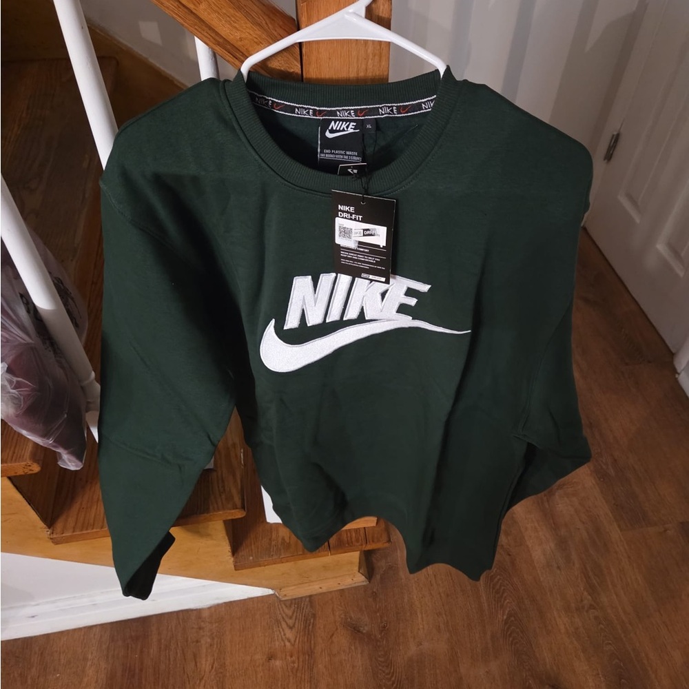Nike Kids Green Crewneck Sweatshirt with White Swoosh